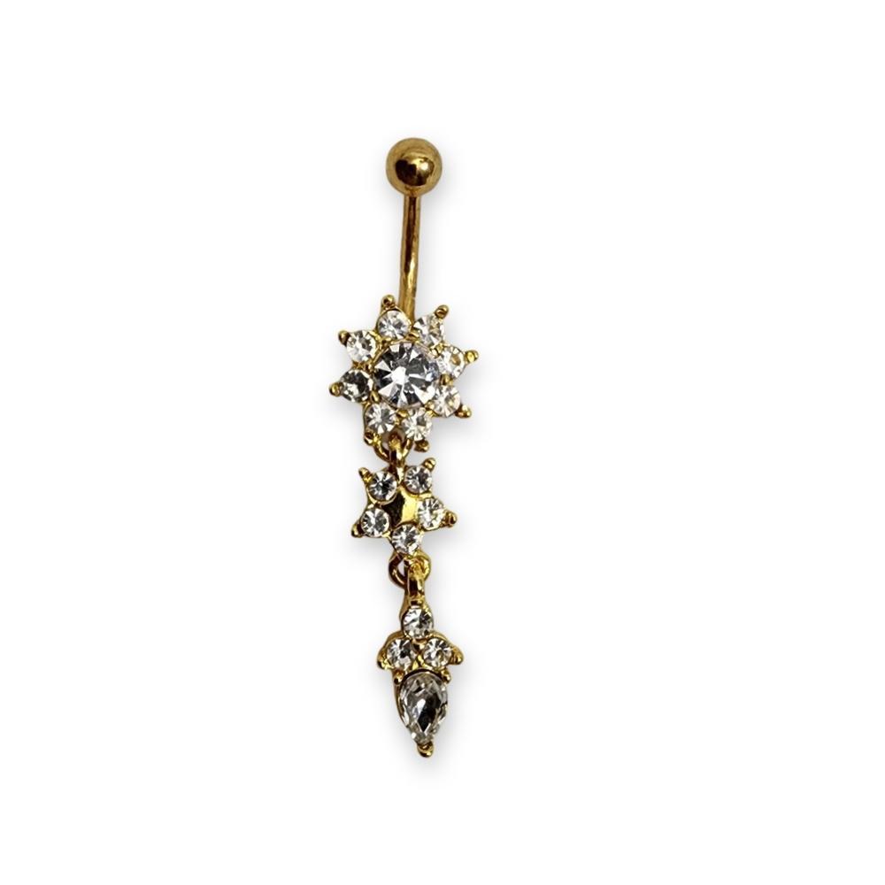 Gold Crystal Flower Dangle Belly Ring